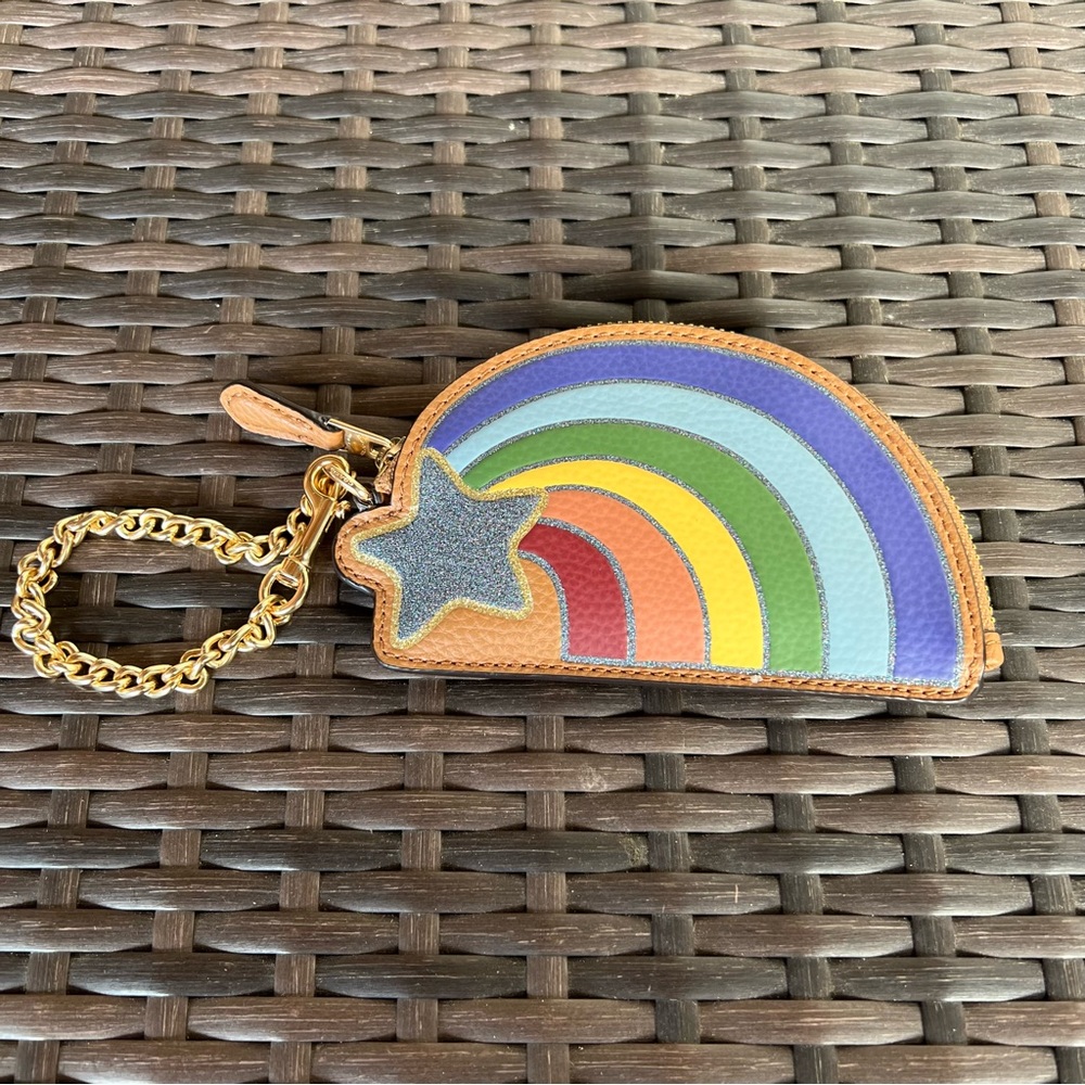 Coach Rainbow Glitter Tan Coin Case Bag Charm Pride Month